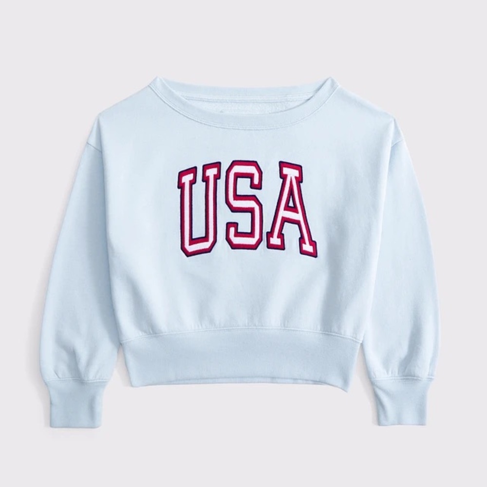 Abercrombie Kids Blue USA Off The Shoulder Sweatshirt